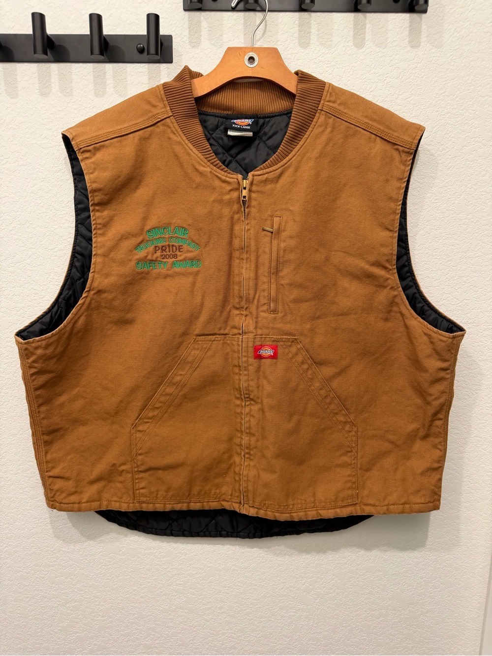 Dickies Brown Work Quilted-Lined Vest with Green Embroidery